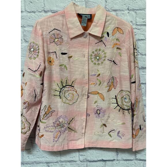 Indigo Moon Vintage Pink Beaded Embroidered Women's Blazer Jacket Size Large - Picture 1 of 4